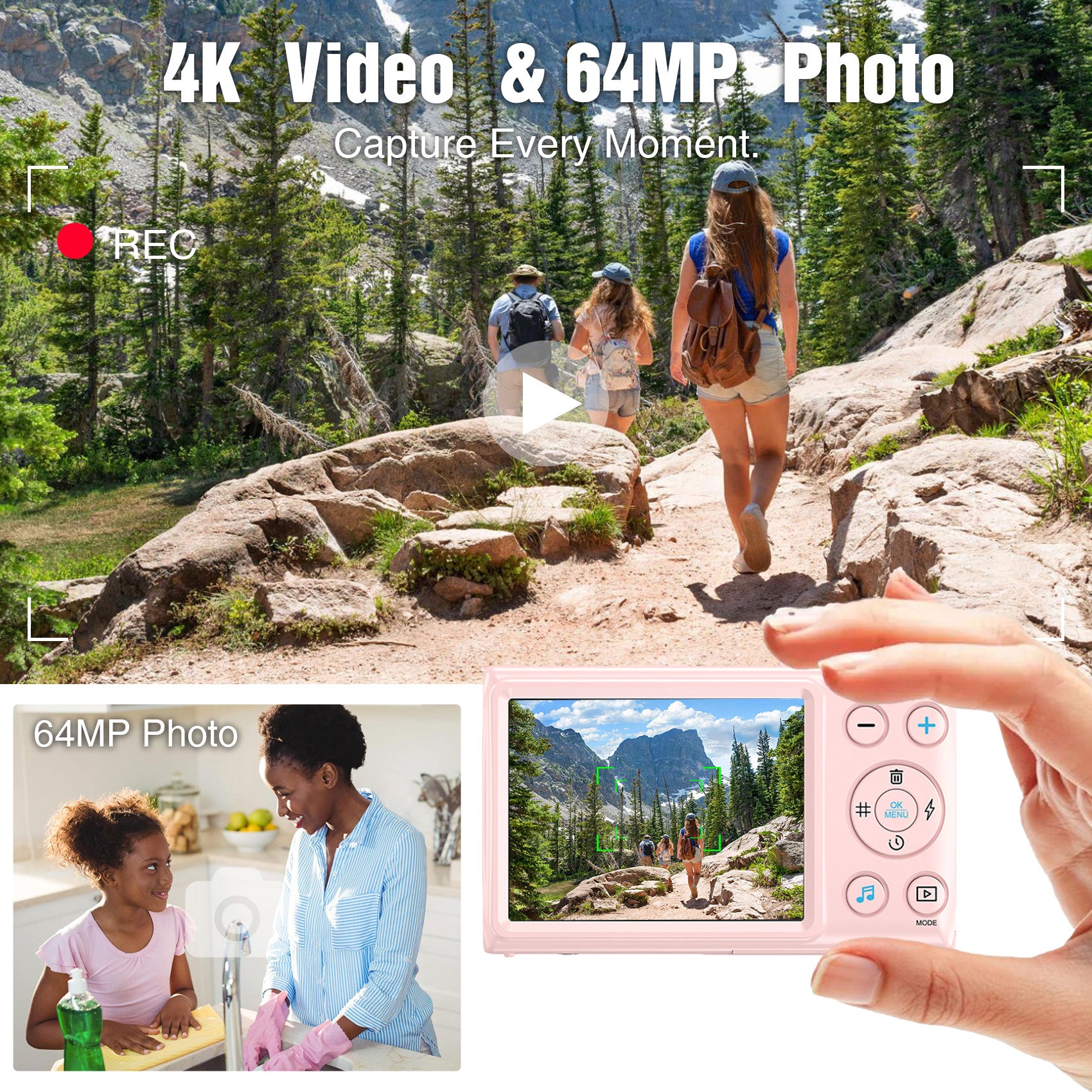 Digital Camera Pink, 4K Vlogging Camera, Vintage Camera, Autofocus 64M –  Sheawasy-Cam.com